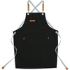 Black adjustable cotton canvas apron with straps and pockets for kitchen or salon use