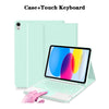 A light mint green case holding a tablet and a detachable wireless keyboard for use.