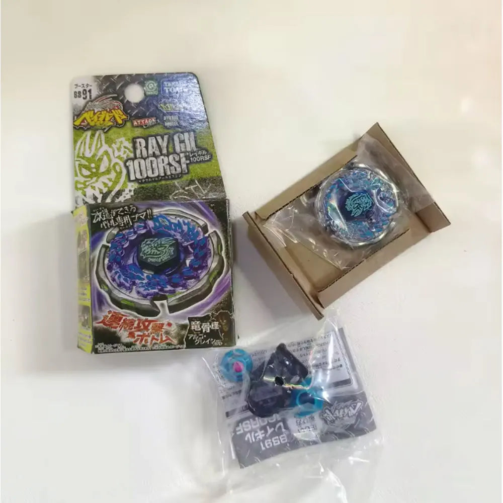 A box of Metal Fight Beyblade Rock Leone Premium Collector's Edition with a Beyblade inside.