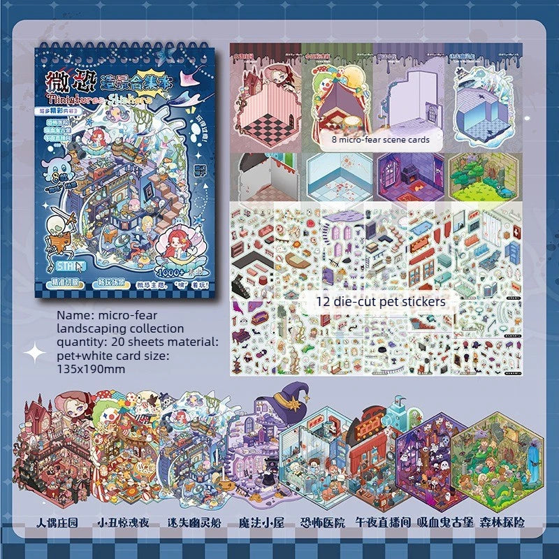 A collection of 40 die-cut pet stickers featuring various animals and landscapes for scrapbooking and journaling.