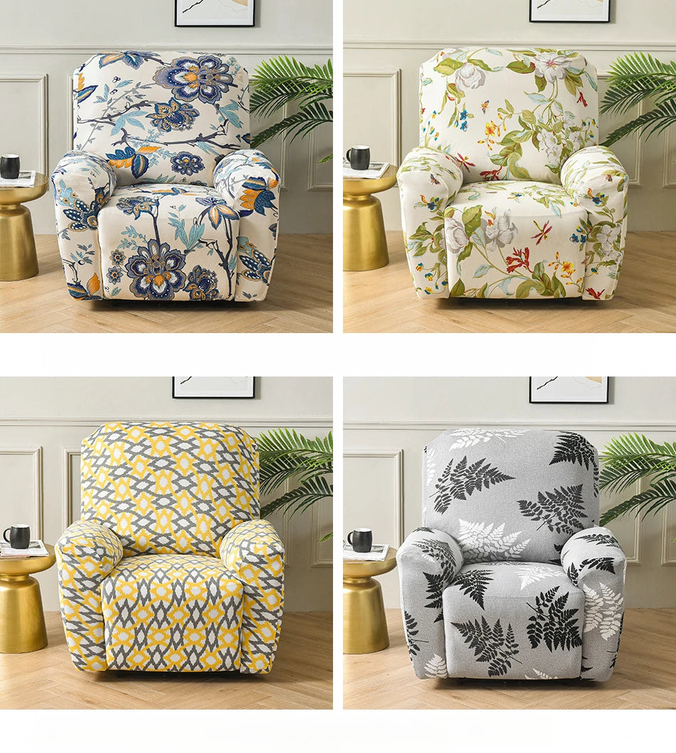Printed Recliner Cover with Side Pocket — 4-Piece Set