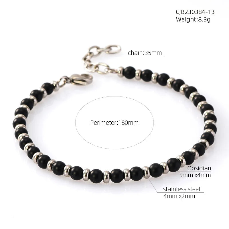 Natural Stone & Stainless Steel Beaded Bracelet
