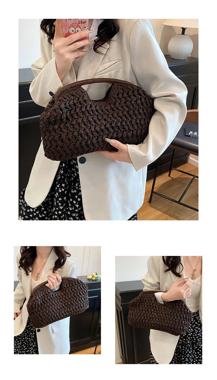 Handwoven Straw Tote Bag with Zipper