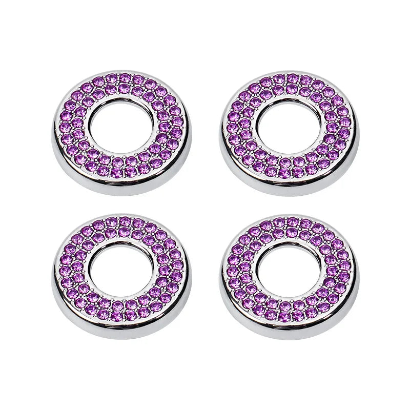 A set of four silver crystal rhinestone car door lock pull covers, each featuring a circular design.