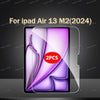A transparent tempered glass screen protector for an iPad Air 13 M2 shown in a protective packaging context.