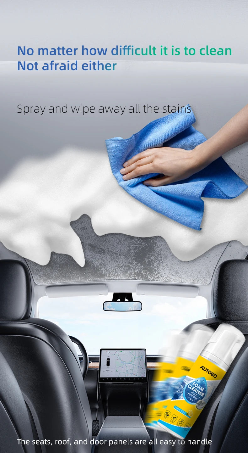 Multi-Purpose No-Rinse Foam Cleaner for Car Interiors & Home Surfaces