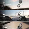 A strong magnetic car phone holder with a foldable 360-degree adjustable arm is shown mounted on a windshield, center screen,