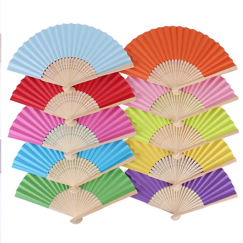 Classic Bamboo Folding Fan with Blank Canvas Design