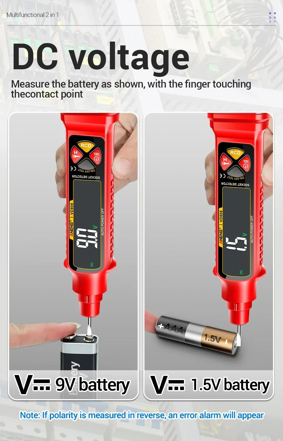 Socket Tester with AC/DC Voltage Detection and Polarity Check