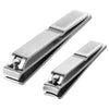 A pair of precision stainless steel nail clippers for fingers and toes, shown in a silver finish.
