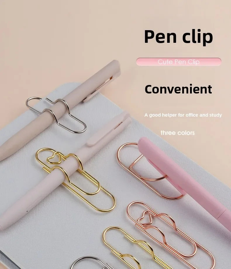Heart-Shaped Metal Pen Clips for Notebooks and Journals