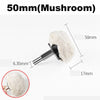 A white mushroom-shaped cotton buffing and polishing wheel with a 50mm diameter and a 6.35mm shank.