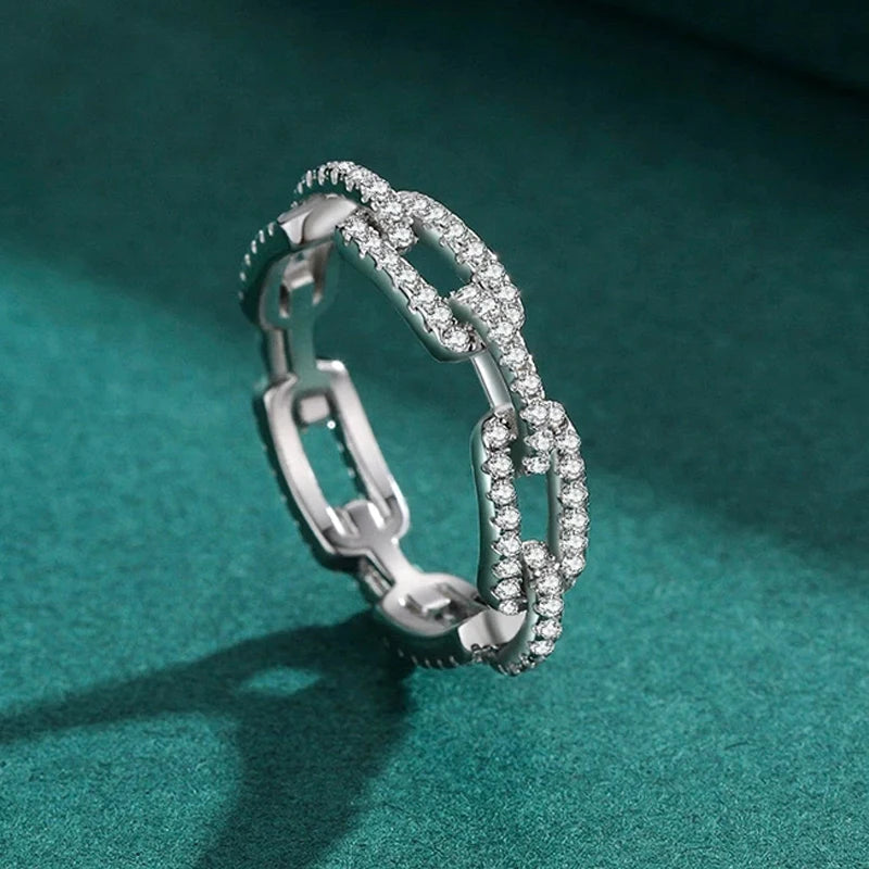 Geometric Sterling Silver Stackable Ring with Cubic Zirconia