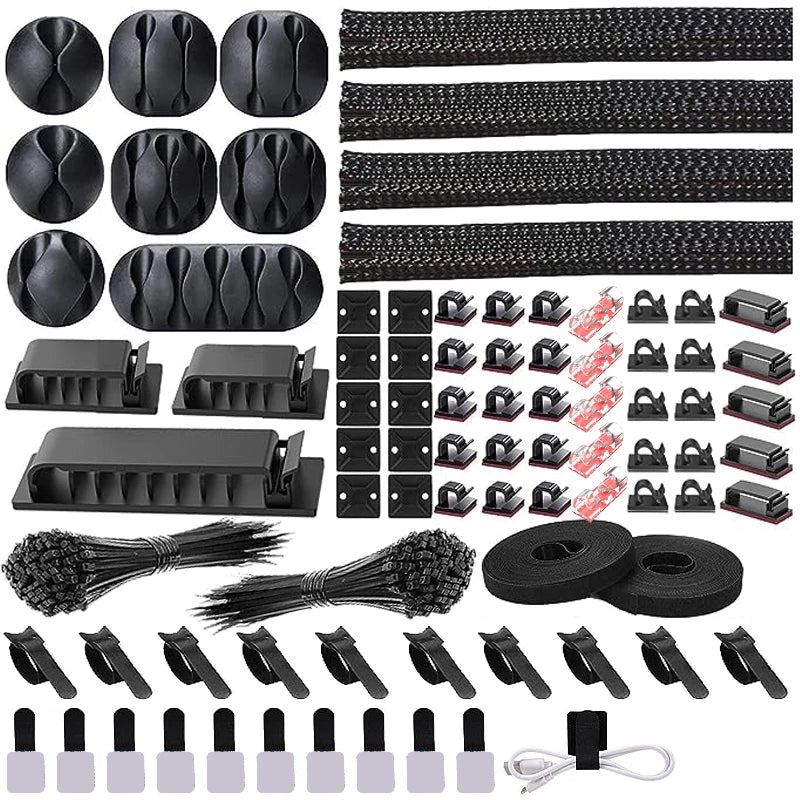 Complete Cable Management Kit with Adhesive Clips and Ties
