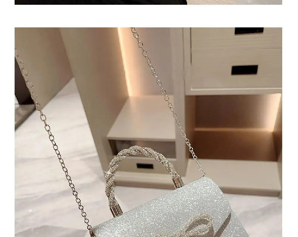 Crystal Bowknot Evening Clutch with Chain Strap