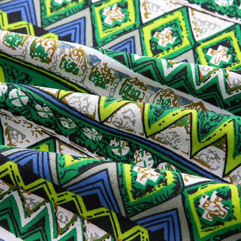 Bohemian Cotton Linen Fabric with Vintage Ethnic Print