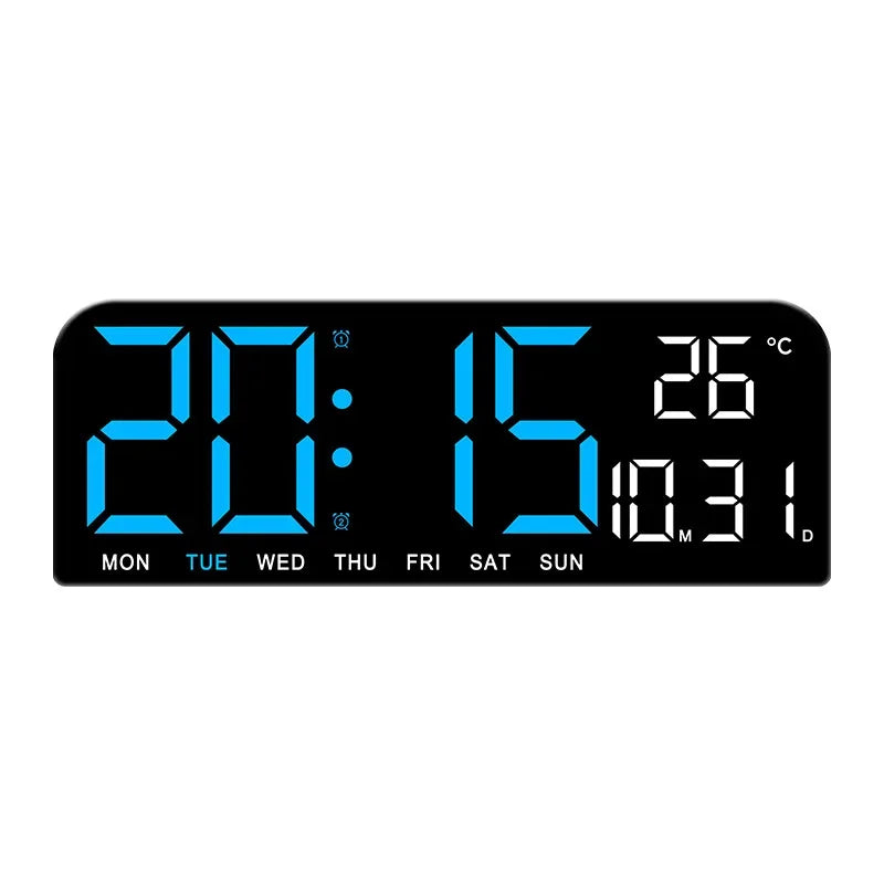A black LED digital wall clock displaying the time 20:15 and a temperature of 26 degrees Celsius.