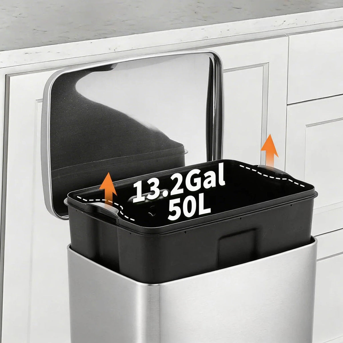 Stainless Steel 13-Gallon Pedal Trash Can with Removable Liner