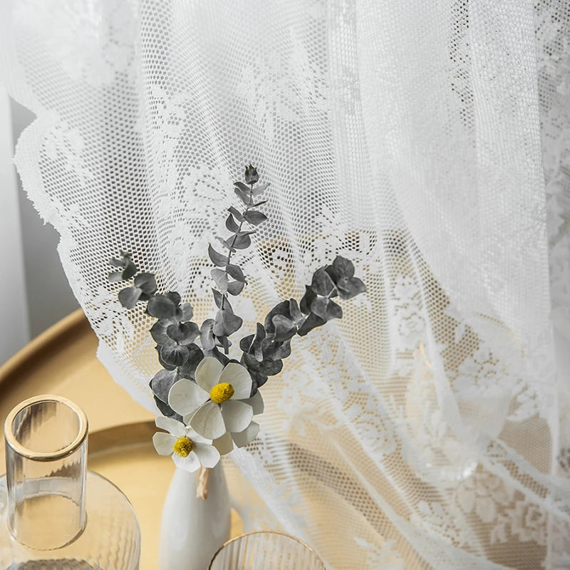 French Lace Sheer Curtains - White Tulle Voile Drapes for Bedroom & Living Room