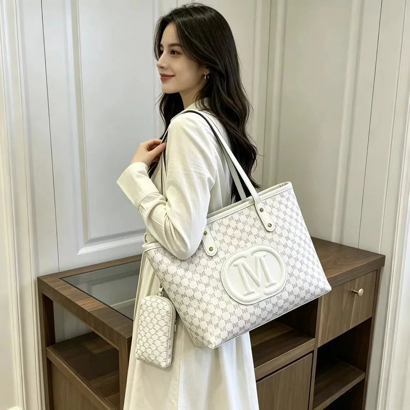 Geometric Print Tote Bag with Matching Coin Purse