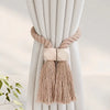 Handwoven Boho Curtain Tiebacks with Wooden Beads