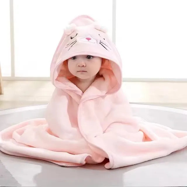 Soft Hooded Baby Towel Robe with Cartoon Animal Design