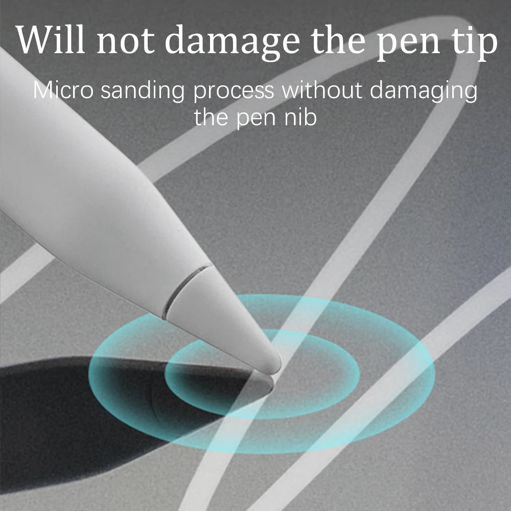 A close-up view of a white pen tip touching a dark surface, illustrating a micro sanding process.