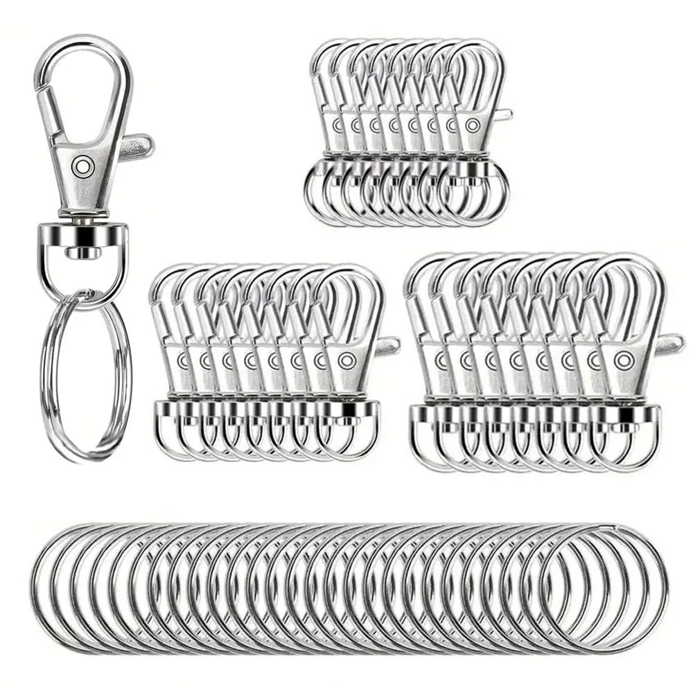Swivel Snap Hooks with Key Rings – 50-Piece Metal Claw Clasps in Mixed Sizes