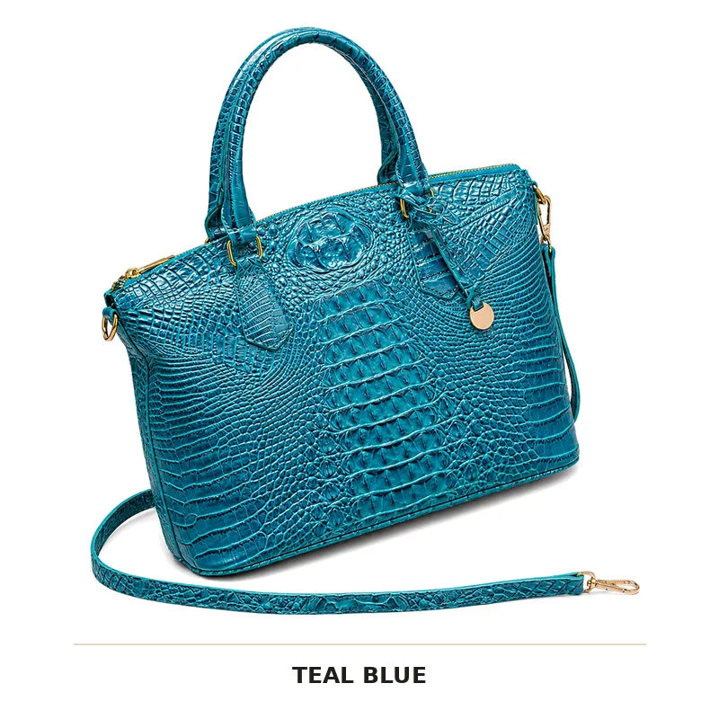 Vintage Croc-Embossed Structured Satchel Handbag