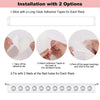 Installation options for a wall-mounted acrylic jewelry organizer rack using adhesive tapes or nails.