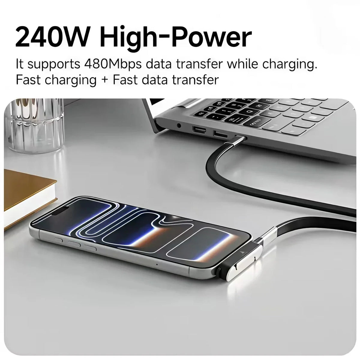 2-in-1 Foldable USB-C Fast Charging Stand with Detachable Cable