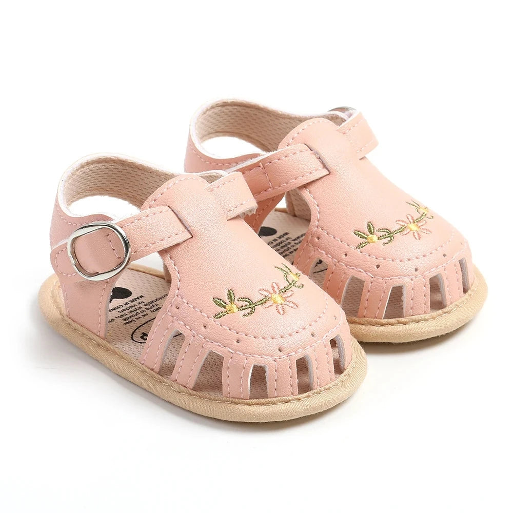 Embroidered Floral Baby Girl Sandals – Soft Sole, Lightweight & Breathable