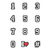 A set of numbered and lettered PVC pins for decorating shoes, sandals, and clogs.