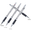 A set of professional metal mechanical pencils with various lead sizes and grips shown diagonally.