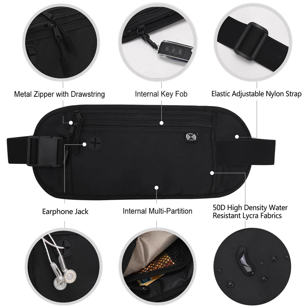 RFID-Blocking Travel Money Belt with Hidden Pockets