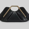 A black soft PU leather crossbody bag with a gold-toned metal strap.