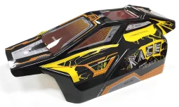 A black and yellow high-speed RC car receiver parts kit with an orange accent, shown from the top angle.