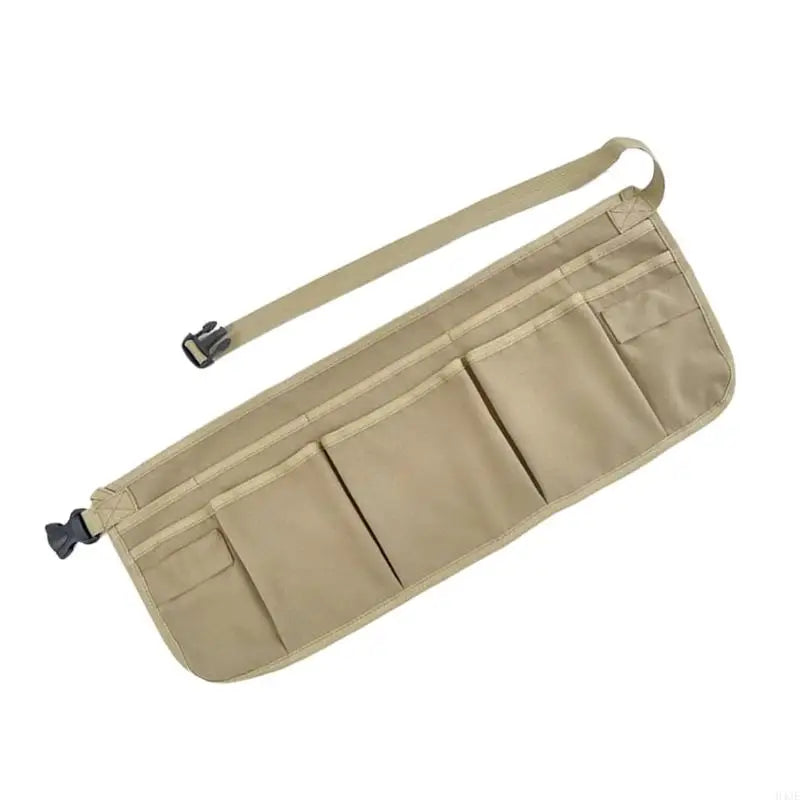 Tan heavy-duty tool apron with twelve pockets for gardening and work