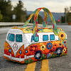 Vintage Sunflower Print Quilted Duffle Bag