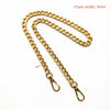 A gold-colored metal chain strap with a 9mm width is shown lying on a white background.
