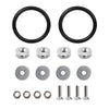 A set of black aluminum quick release bumper fasteners and screws.