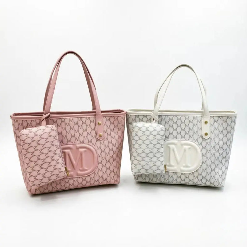 Geometric Print Tote Bag with Matching Coin Purse