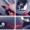 A set of red car trim removal tools and accessories for interior components with a storage pouch.