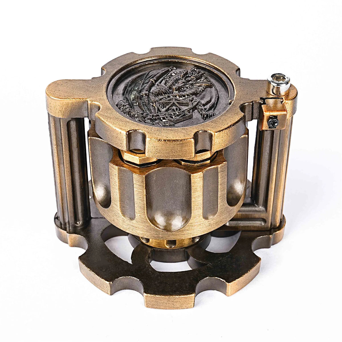 Golden Metal Revolver Dice Set for Tabletop RPGs