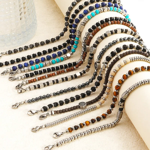 Armband aus Naturstein & Edelstahl mit Perlen