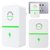 A white intelligent energy saving box and its corresponding plug adapter for home appliances.