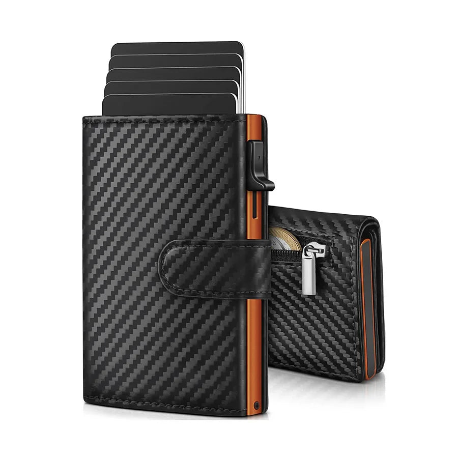 Schwarzes Leder-Pop-up-Wallet mit RFID-Schutz und mehreren Kartenfächern