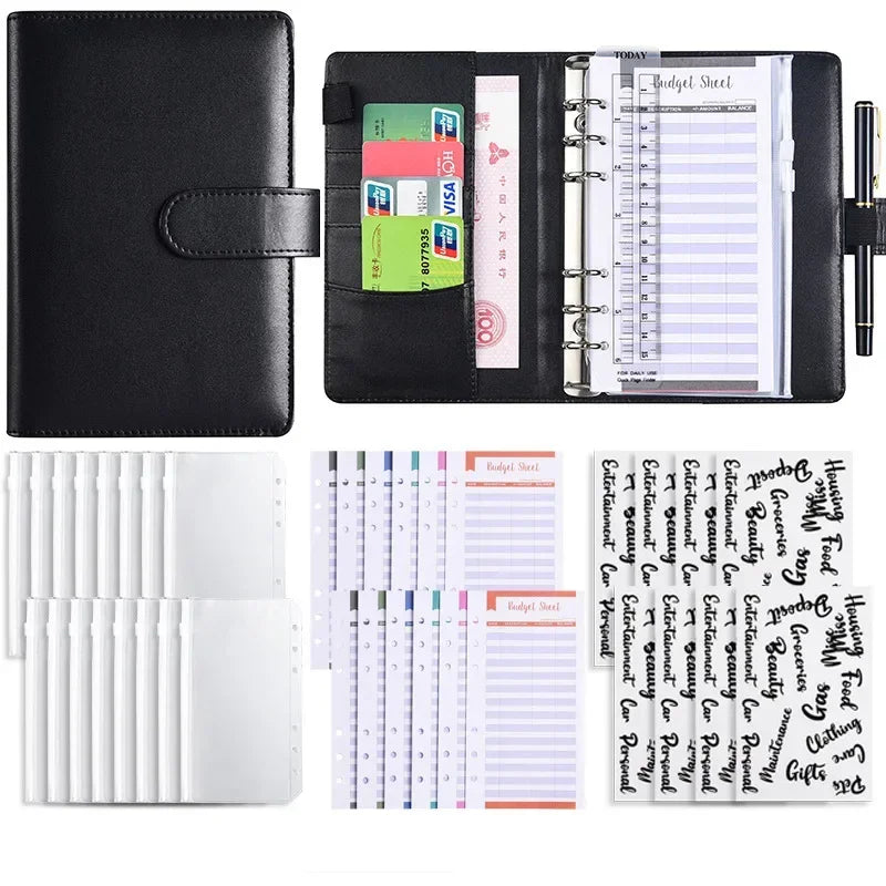 A6 PU Leather Budget Binder with Cash Envelope Organizer