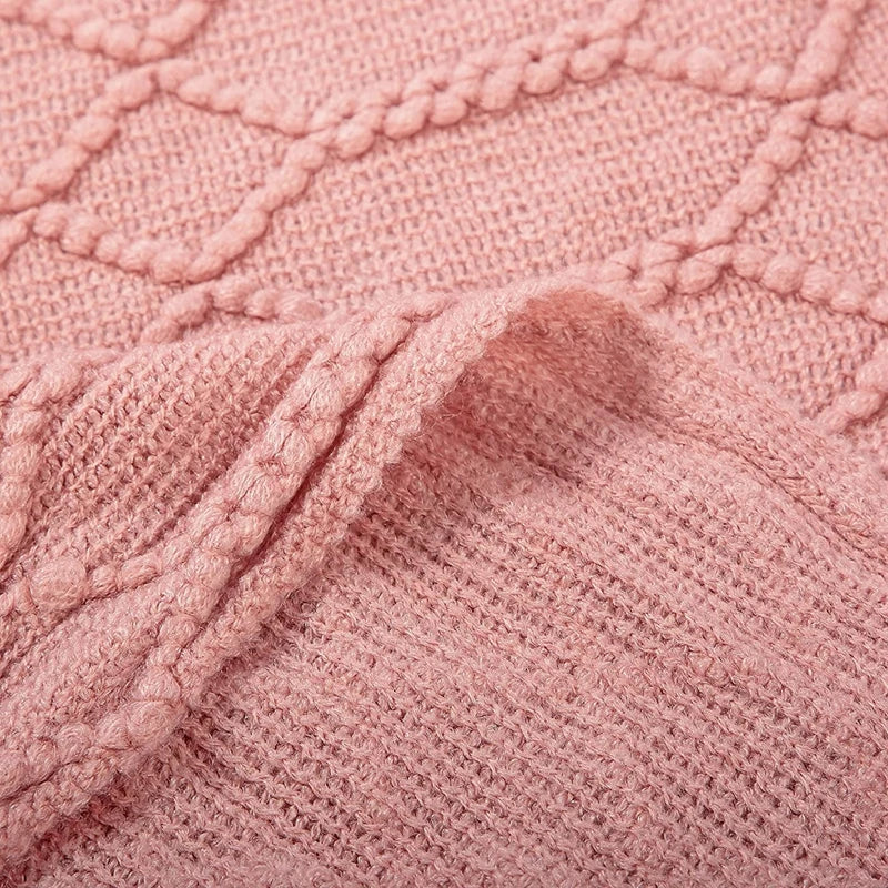 Khaki Knitted Throw Blanket with Tassels
