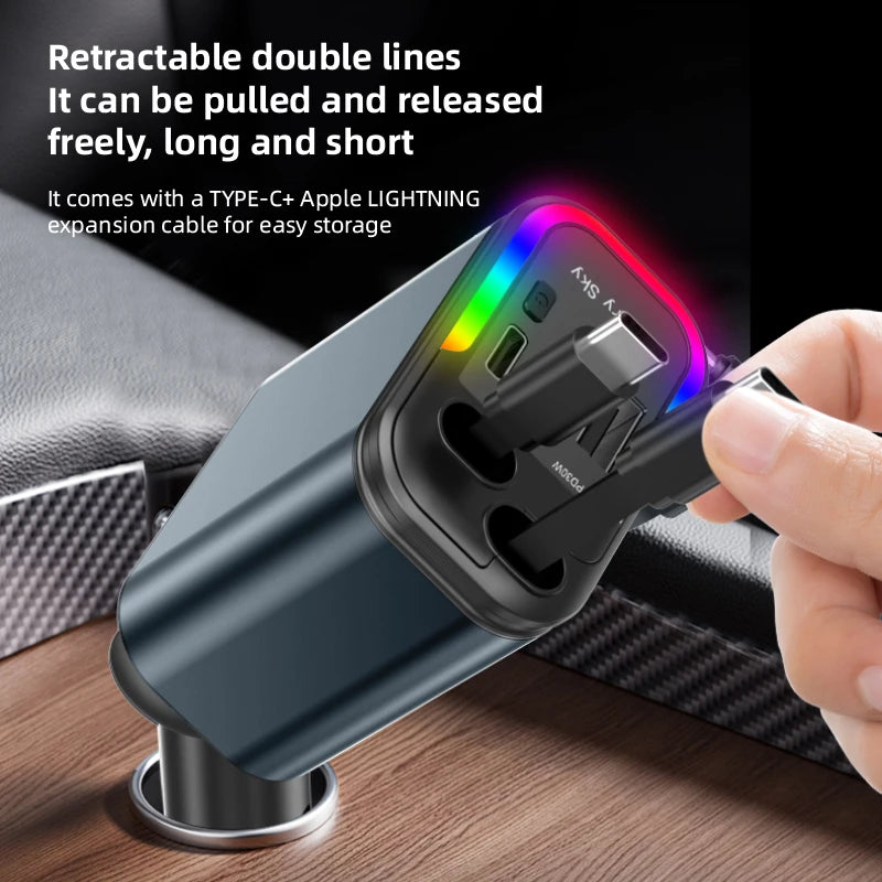 4-in-1 Retractable Car Charger with 180W Fast Charging